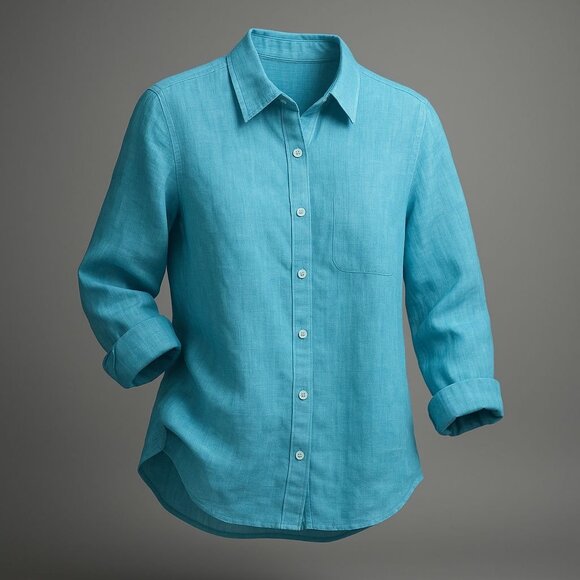 UNTUCKit Blush-Aqua Button-Up Shirt Womens Size 8 Aqua Blue Linen LS Regular Fit - Picture 5 of 14